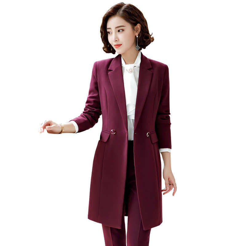 Women Suits Office Sets Temperament Suit Pants Two-piece Professional Wear Autumn and Winter Female Long Jacket High Quality 210930
