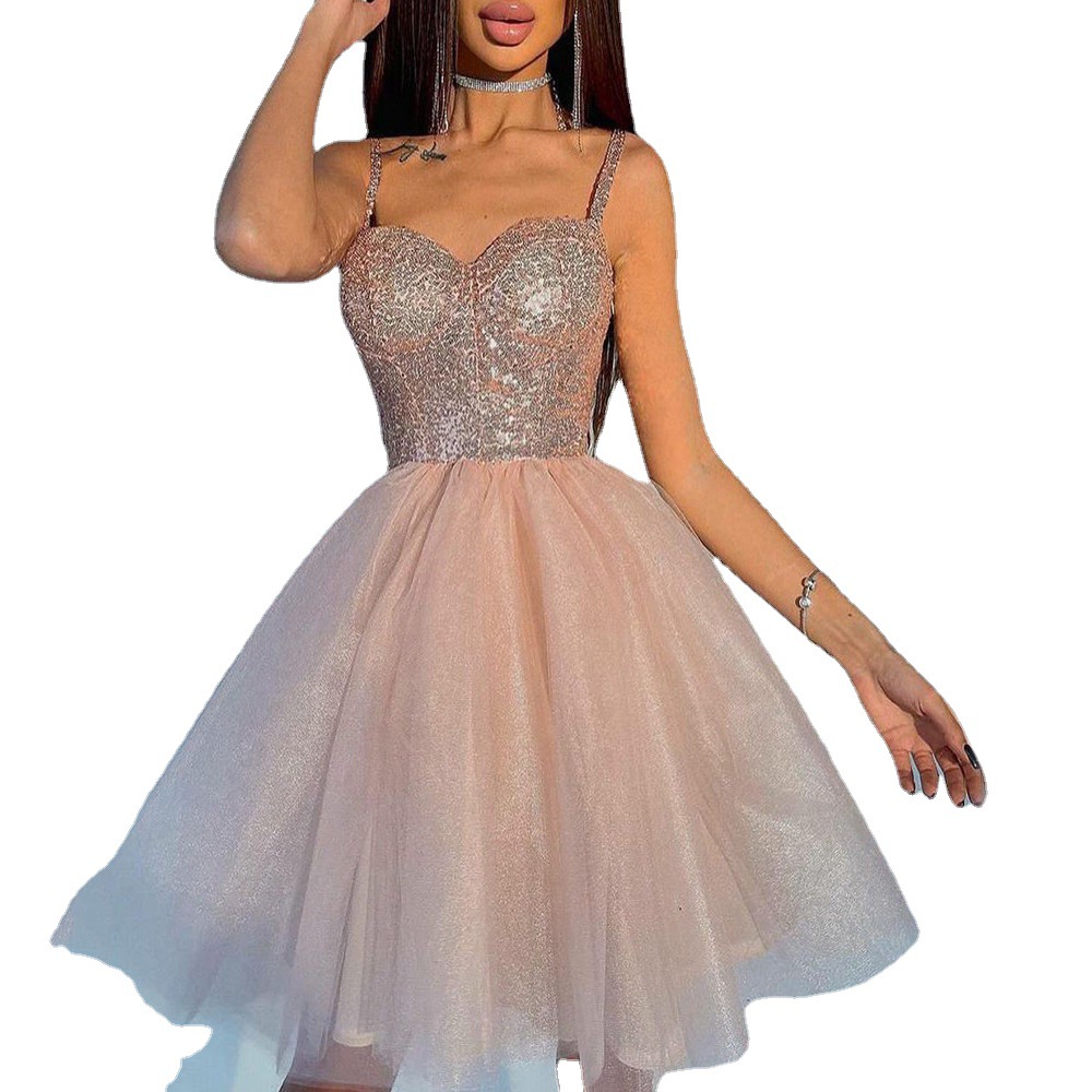 Newest Cocktail Dresses Sexy Short Spaghetti Prom Dress Sequined Mini Evening Gowns Robe de soirée