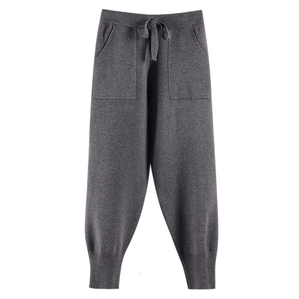 Chic Autumn Winter Drawstring Harem Pants Women Sweatpants Female Loose Trousers Knitted With Pockets Radish pants 210428