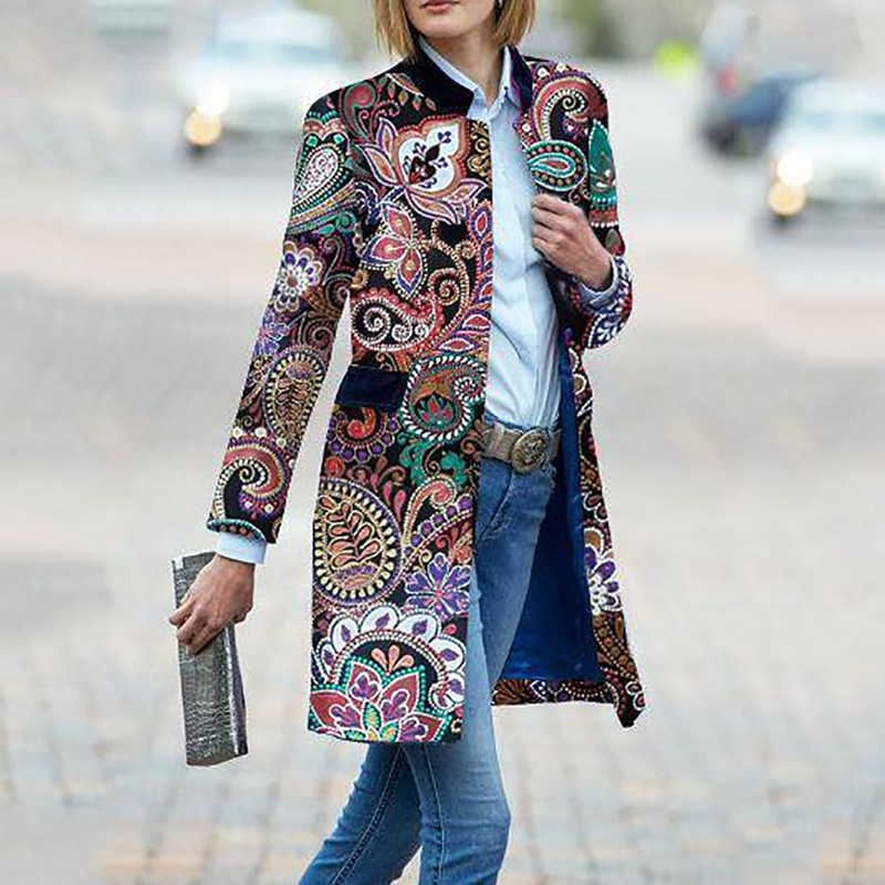 Women Coat Fashion Printed Jacket Long Sleeve Loose Overcoat All Match Plus Size Ladies Jackets Autumn 210524