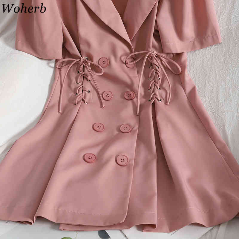 Women Sexy Blazer Dress White Double Breasted Bandage Suit Collar Mini Dresses Elegant Summer Korean Slim Fit Vestidos 210519