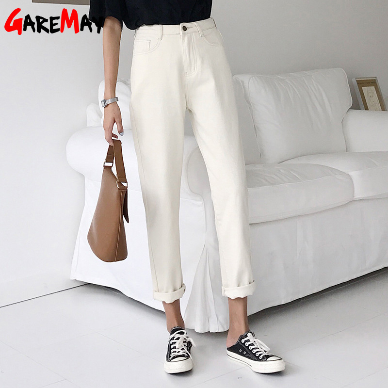 Warm Harem Jeans For Woman Winter Fleece Velet Denim Pants Women's White Loose Cotton Female 210428