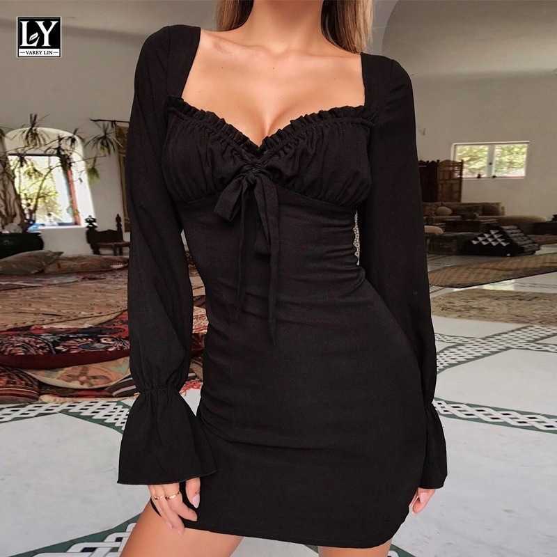LY VAREY LIN Autumn Women Sexy Flare Sleeve Dresses Square Collar Sashes Tie Up Fitted Waist Slim Black Ladies 210526
LY VAREY LIN Autumn Women Sexy Flare Sleeve Dresses Square Collar Sashes Tie Up Fitted Waist Slim Black Ladies 210526
