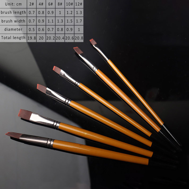 6Pcs/Set Watercolor Paint Pen Flat Peak Nylon Hair Oil Painting Brushes Drawing Art Supplies Multi Purpose Wooden Handle