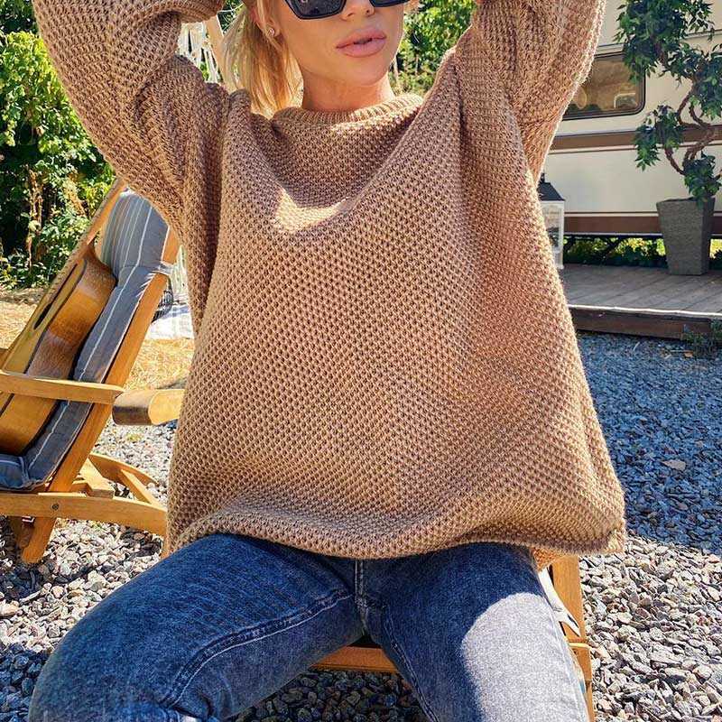 Women's Pullover Knit Sweater Oversize Loose Thicken Drop Shoulder Solid Jumper Women Autumn Winter Fashion Casual Sweaters 210914