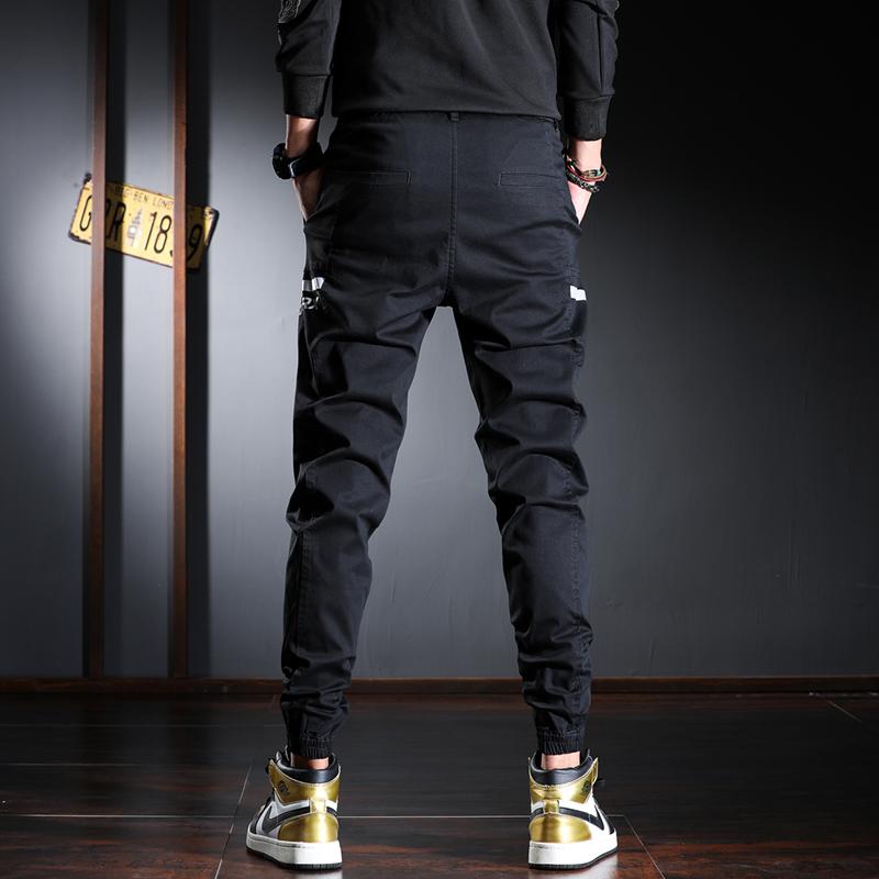 Casual Pencil Pants Men 2021 Fashion Letter Printed Trousers Korean Streetwear Black Drawstring Joggers Men's