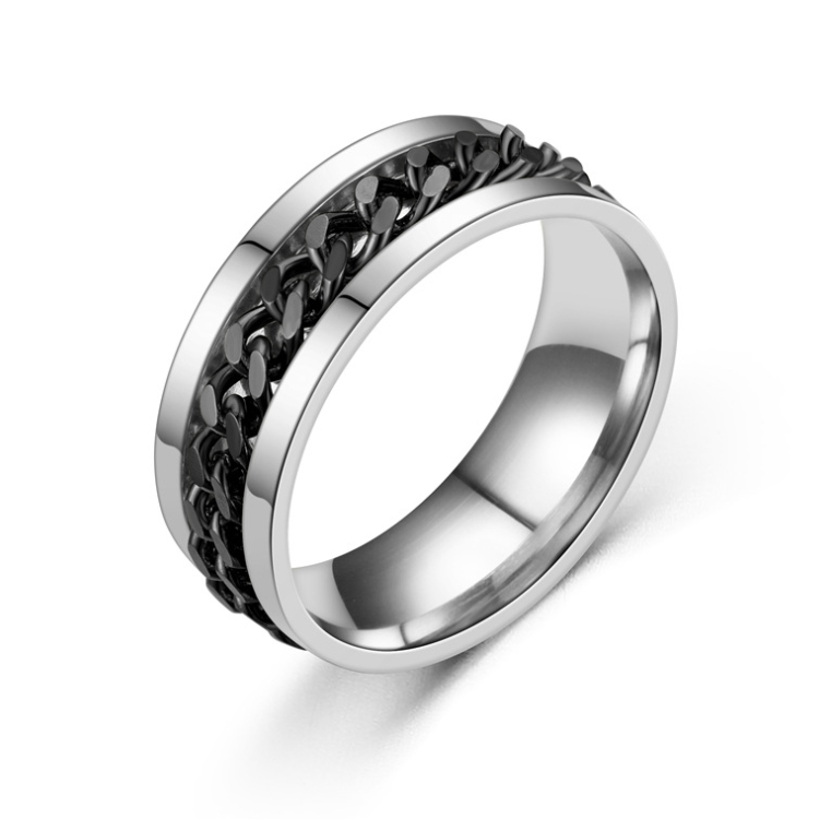 Hip hop mens jewelry stainless steel ring gold plated rotatable new design statement chain finger anxiety spinning rings 5 colors