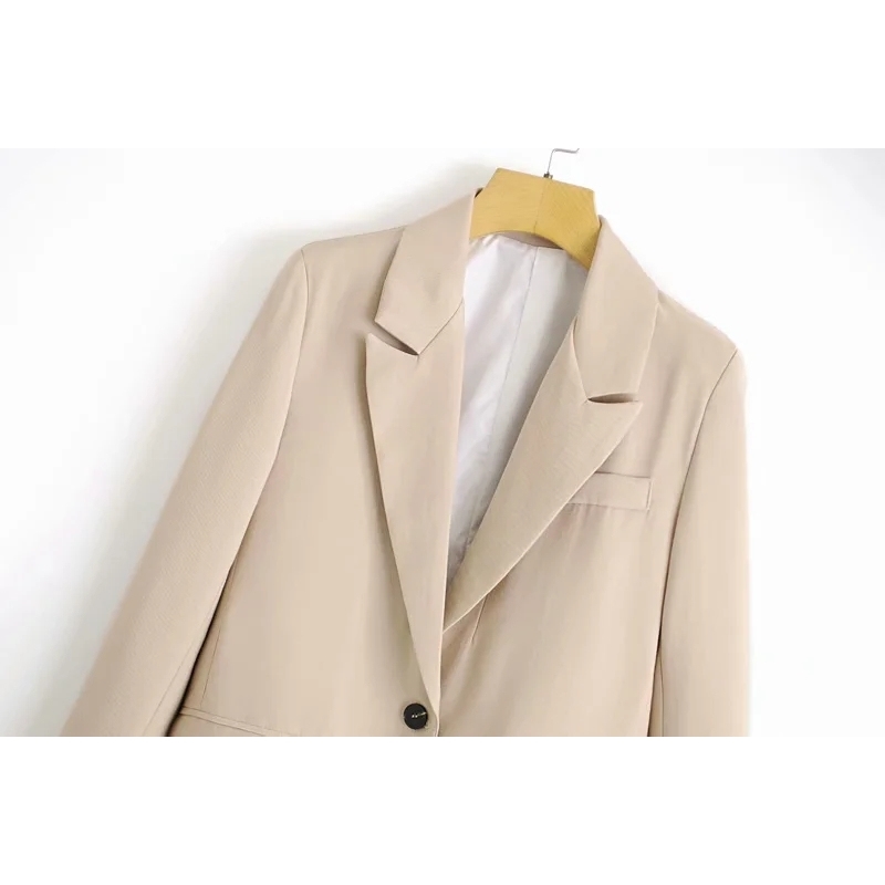 vintage ladies pocket suits autumn cream fashion women jackets singe-button female coats casual girls notched jacket 210430