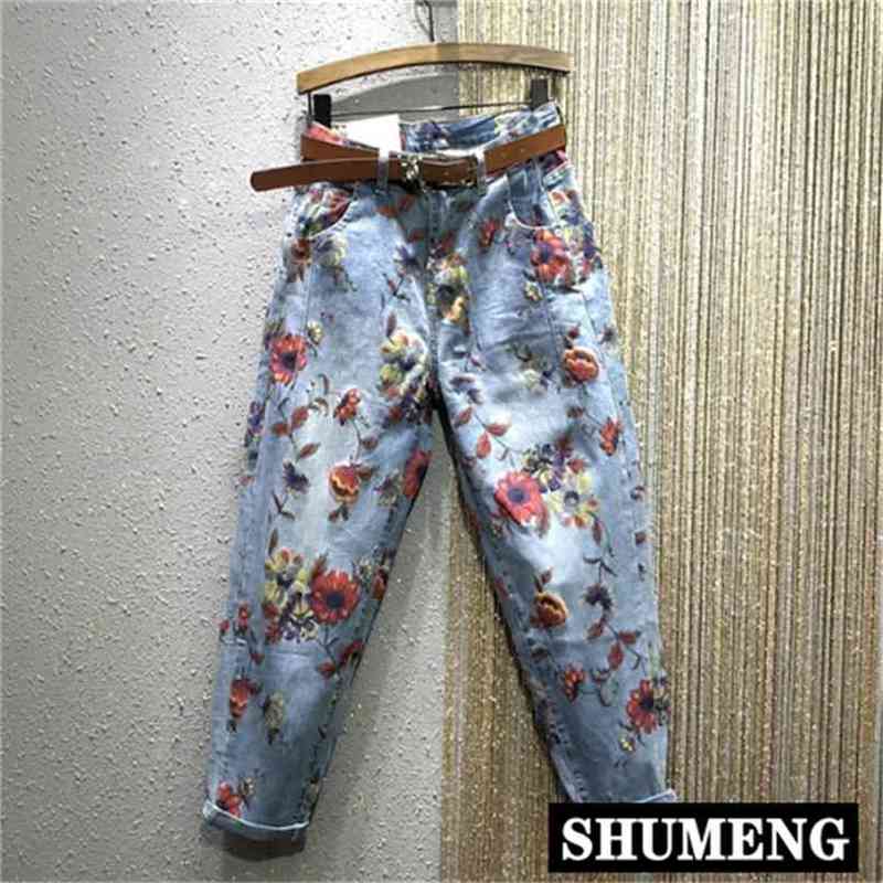 Flower Jeans Woman Spring High-Waist Loose Harem Pants Personality Printed Denim Trousers Female Femme 210708, Blue
Flower Jeans Woman Spring High-Waist Loose Harem Pants Personality Printed Denim Trousers Female Femme 210708, Blue