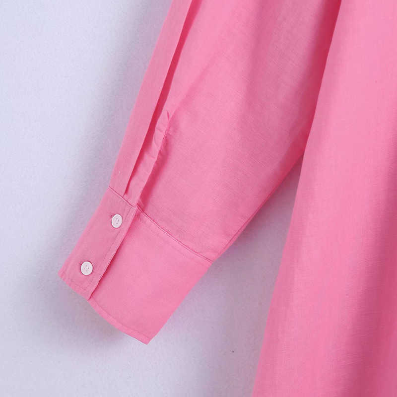 KUMSVAG Women Summer Linen Loose Shirts Dress V-Neck Long Sleeve Female Elegant Vintage Knee-Length Dresses Vestido OYK2509 210630