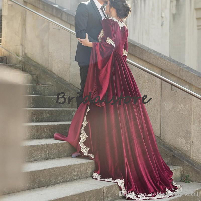 Elegant Wine Velvet Arabic Dubai Evening Dress 2022 Long Sleeve Formal Caftan Abaya Party Gowns Turkey Engagement Muslim Prom Dress Robes De Soirée Ve