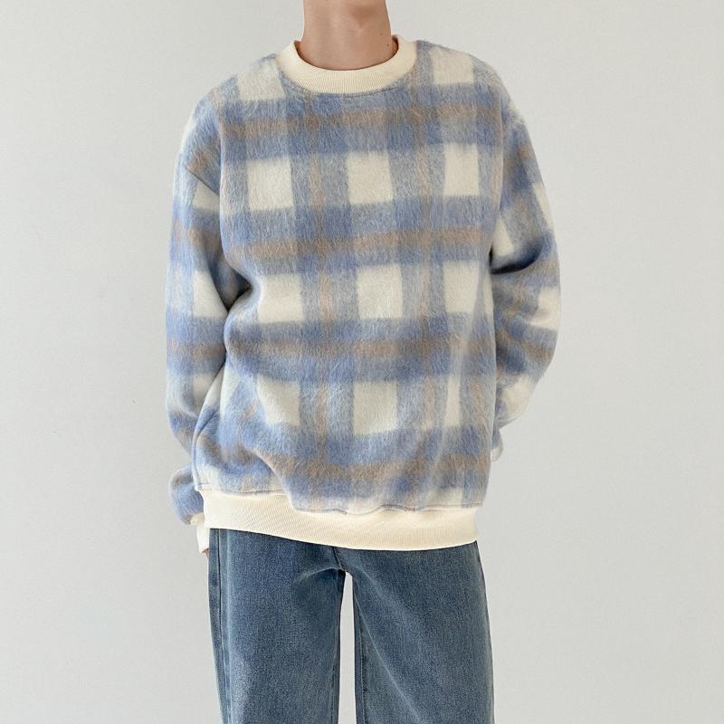 Men's Sweaters Niche Design Napped Plaid Sweater Loose Korean Style Round Neck Shirt Trend Wild Autumn Clothes, Blue
Men's Sweaters Niche Design Napped Plaid Sweater Loose Korean Style Round Neck Shirt Trend Wild Autumn Clothes, Blue