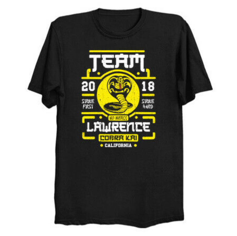 R1 Team Lawrence No Mercy Cobra Kai Karate Kid Martial Art Series Black T-Shirt, White;black
R1 Team Lawrence No Mercy Cobra Kai Karate Kid Martial Art Series Black T-Shirt, White;black