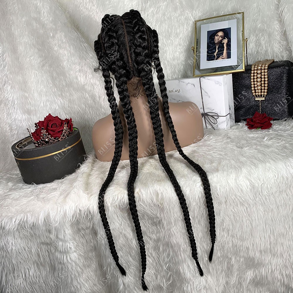 Free shipping Long Box Braids Wig Brazilian Braided Hair Synthetic 360 Lace Front Wigs With BabyHair For African American Women