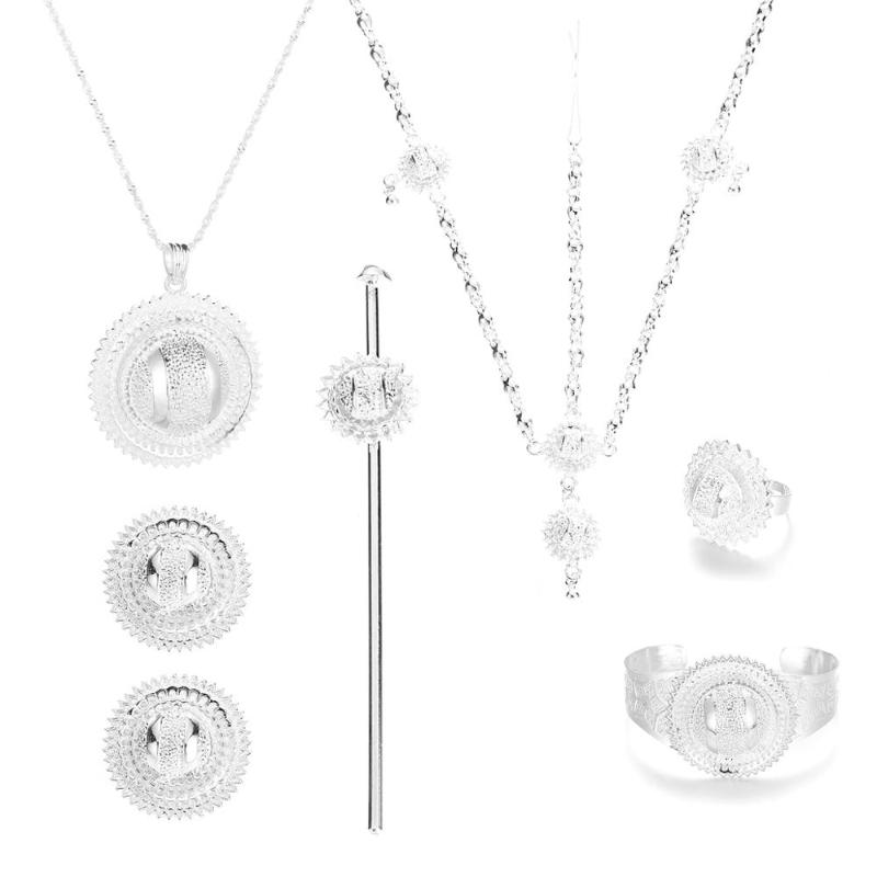 Earrings & Necklace Ethiopian Trendy Silver Color Pendant Chain Ring Bangle Habesha Wedding Eritrea Jewelry Set
Earrings & Necklace Ethiopian Trendy Silver Color Pendant Chain Ring Bangle Habesha Wedding Eritrea Jewelry Set