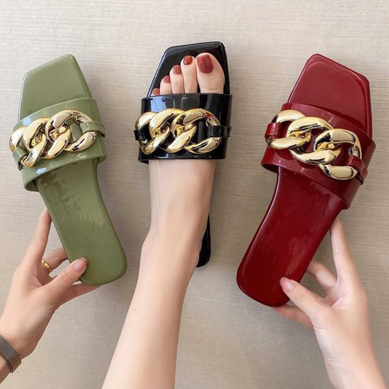 Slippers Fashion Female Flat Heel Women Summer Slides Chain Decoration Square Head Bare-toe Leather Ladies Sandals, Red
Slippers Fashion Female Flat Heel Women Summer Slides Chain Decoration Square Head Bare-toe Leather Ladies Sandals, Red