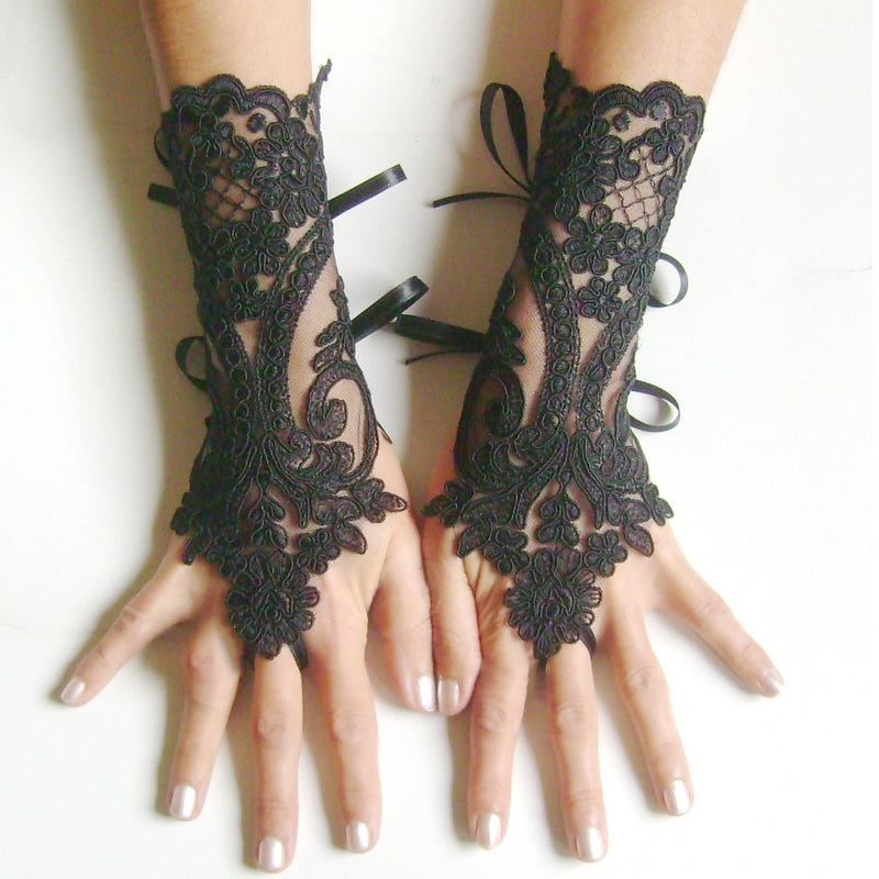 Five Fingers Gloves White Wedding Ivory Black Lace Bridal Girl Party Fingerless Glove Ladies Flower Guantes Accessories