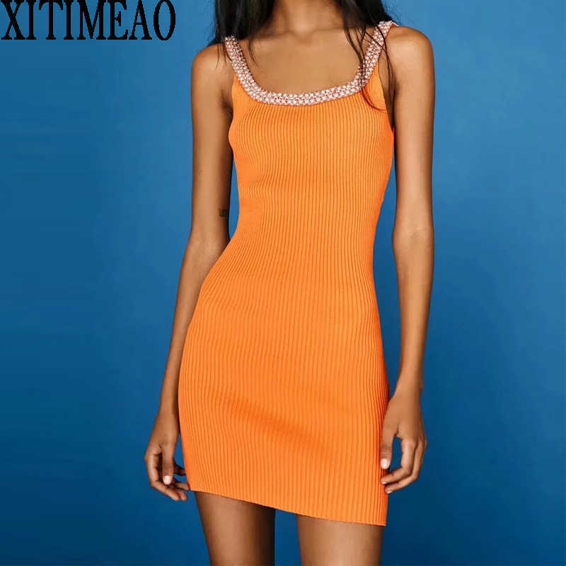 Za Women Sexy Retro Knitting Dress Pearl Suspenders Low Chest Open Back Suspender Party Mini Skirt XITIMEAO 210604, Orange
Za Women Sexy Retro Knitting Dress Pearl Suspenders Low Chest Open Back Suspender Party Mini Skirt XITIMEAO 210604, Orange