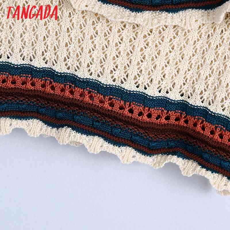 Women Fashion Color Match Crochet Short Camis Ladies Vintage Knitted Female Summer Chic Crop Tops BE230 210416