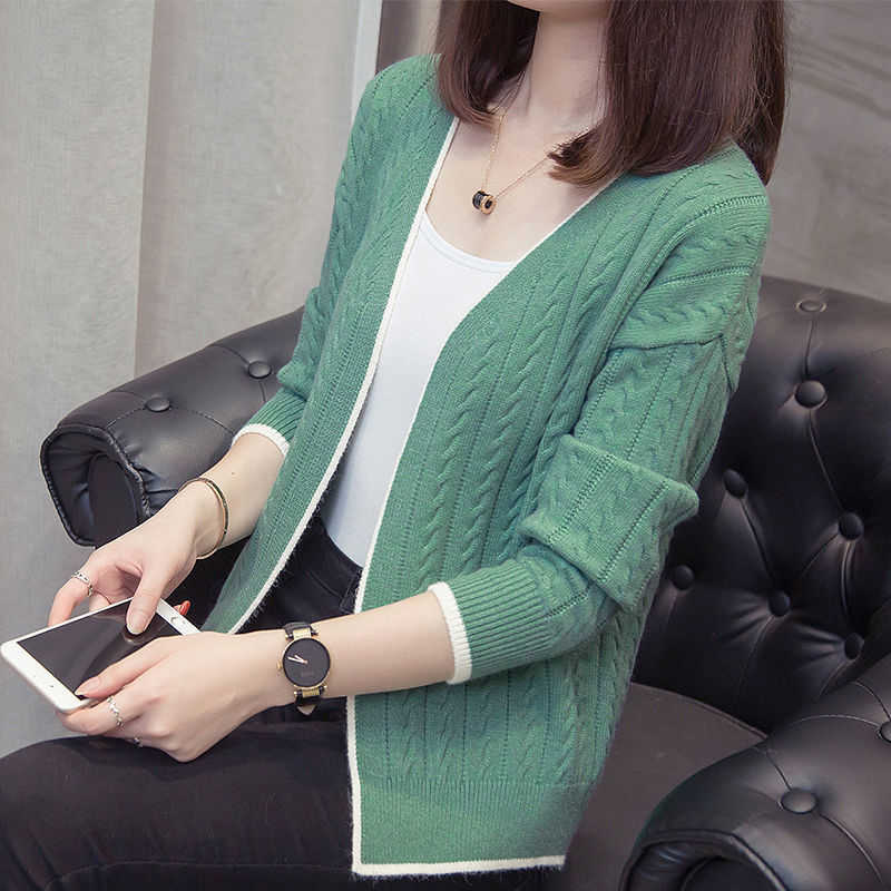 PEONFLY Knitted Cardigan Women Autumn Long Sleeve V Neck Women's Sweater Cardigan Female Open Stitch Pull Femme Blue 210918