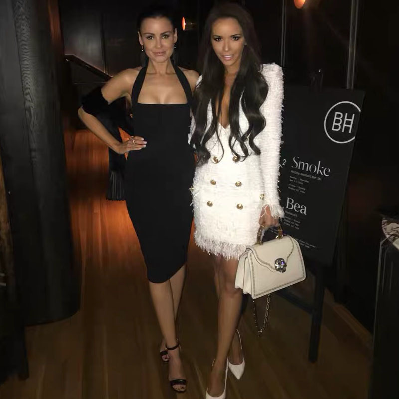 Autunm Winter White Dress Long Sleeves Sexy V-neck Split Bow Double Breastes Tassel Tweed Party Midi Wholesale 210421