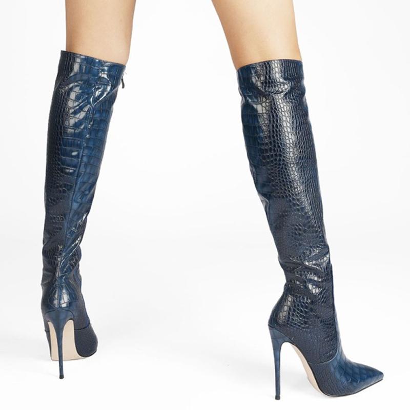 Boots In Stock Stone Print Unisex Women Winter Knee High Short Stiletto Heel Shoes Zip Customized Big Size 47