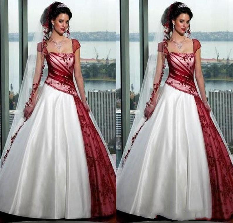 Vintage Bury and White Gothic Wedding Dresses Bridal Gowns Square Fall Short Sleeve Lace Up Corset Plus Size A e Bride Dress Contain Veils Without Com