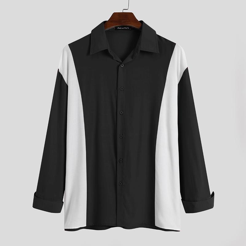 Long Sleeve Patchwork Camisa INCERUN Men Shirts Leisure Man Elegant Lapel Neck Blusas 2021 Fashion Buttons Chemise Masculina 5XL Men's Casua