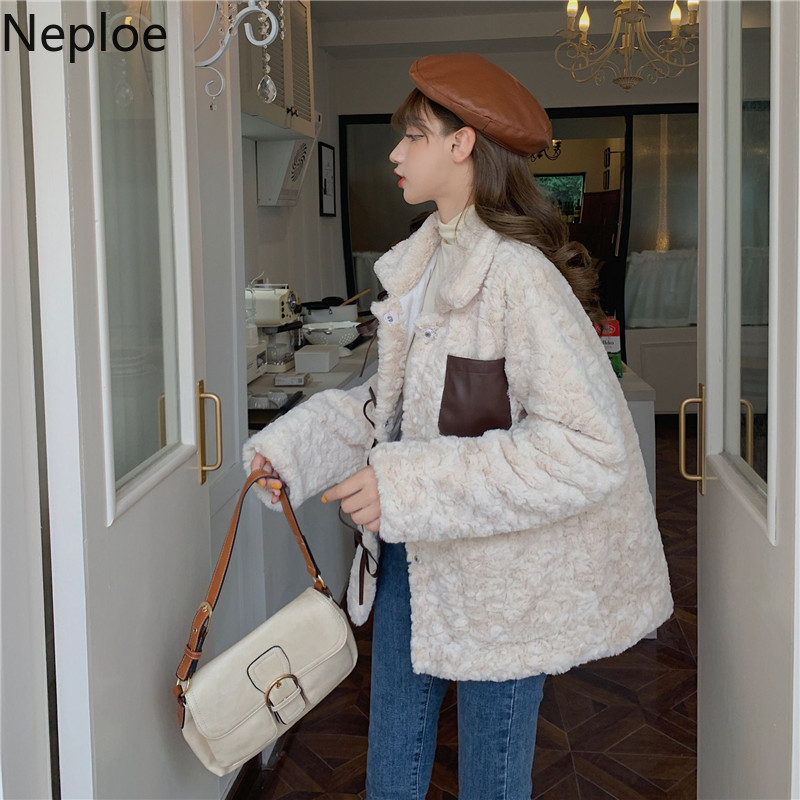 Neploe Winter Clothes Jackets for Women Loose Bow Thicked Furry Warm Outwear Streetwear Fashion Korean Coat Female 4F889 210422