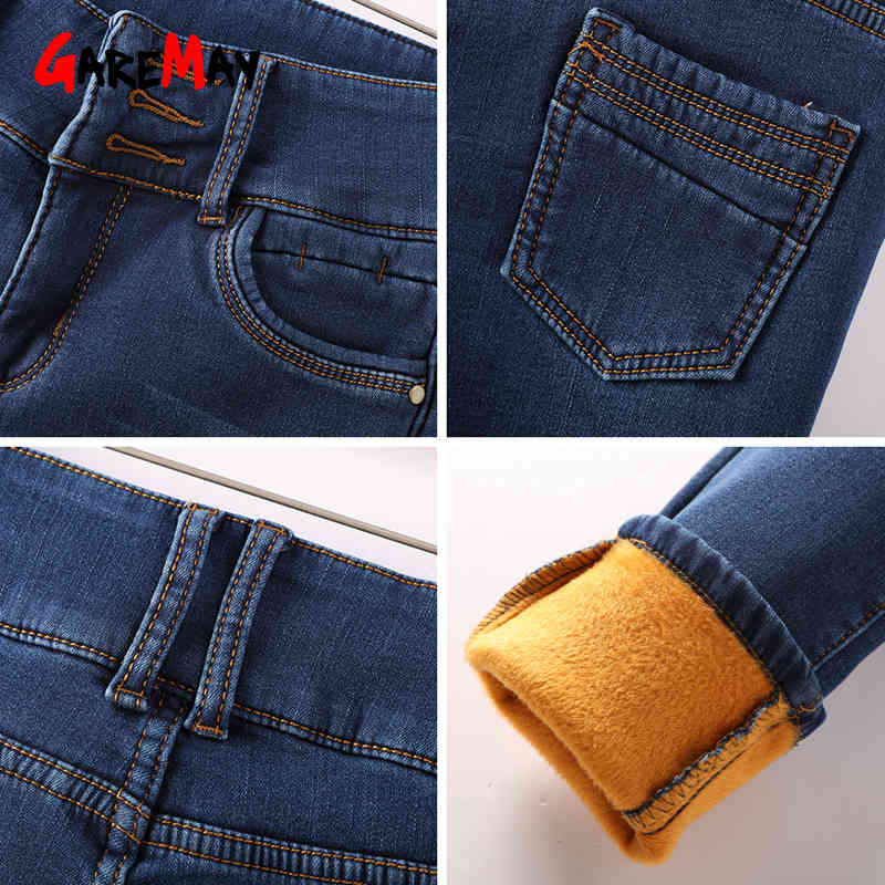 Women Jeans With High Waist Velvet Mom Stretch Vintage Warm Women's Plus Size Denim Woman Skinny Jean Femme 210428
