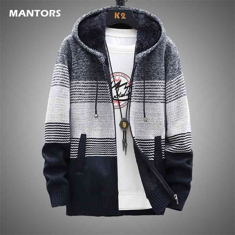 Inner Fleece Sweaters for Men Winter Warm Knitted Men Slim Sweaters Autumn Hooded Thick Coat Mens Cardigan Clothing XXXL 210818