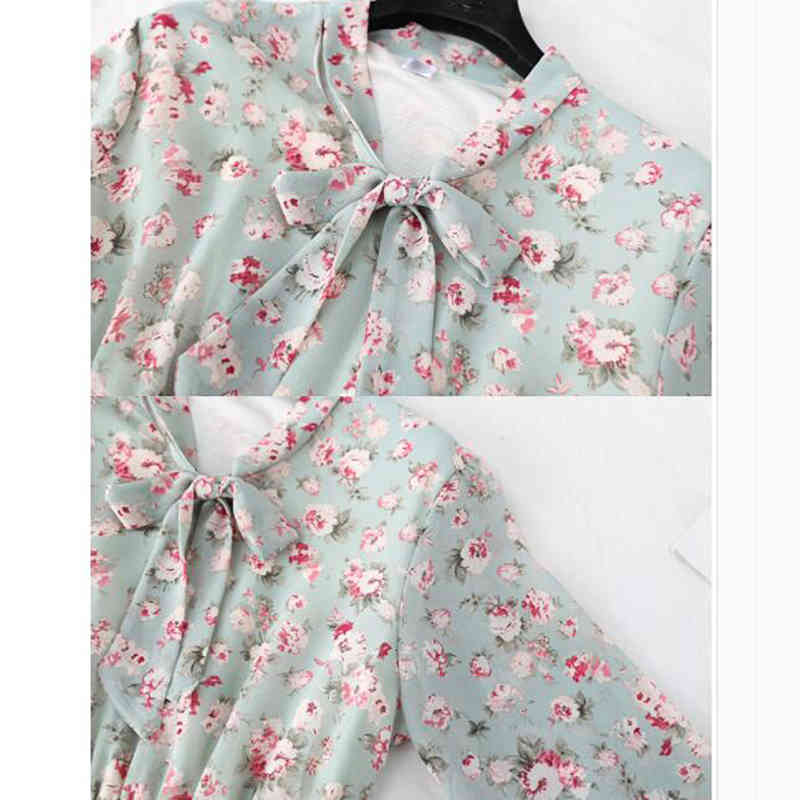 Chiffon Women Dress Vintage Lotus Leaf Flowers Print Party Dress Long Sleeve Vestidos Elegant Women Spring Summer Dress 210521