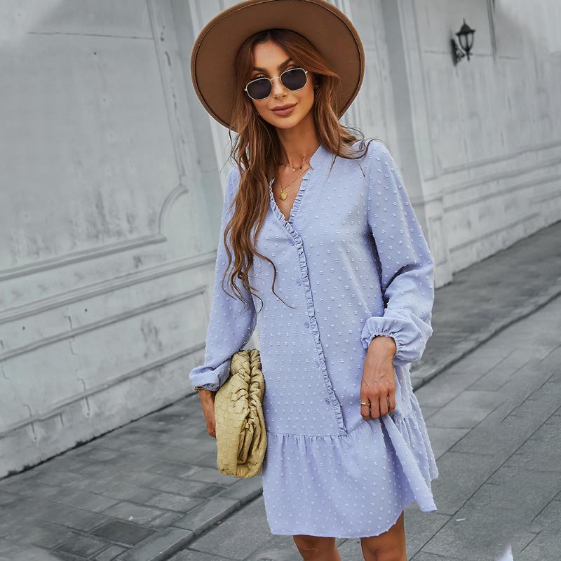 Casual Dresses Leisure Dress 2022 Spring / Summer Long Sleeve Ruffle Solid A-line Blue Black Red V-neck Keen-length
Casual Dresses Leisure Dress 2022 Spring / Summer Long Sleeve Ruffle Solid A-line Blue Black Red V-neck Keen-length