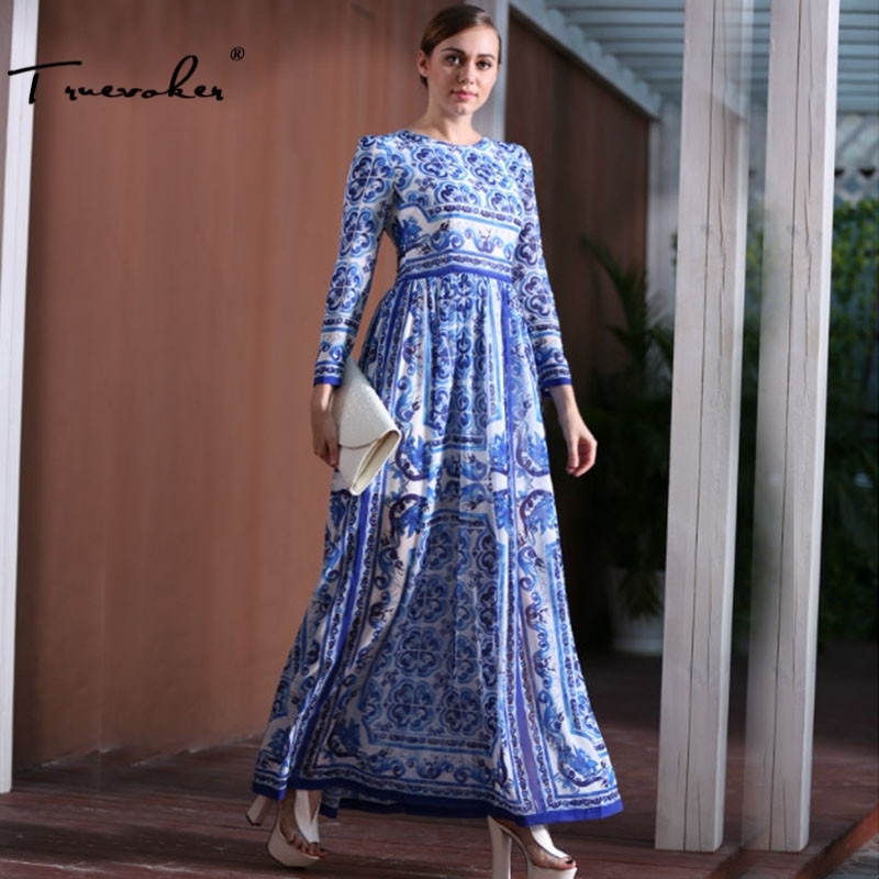 Truevoker Designer Maxi Dres's High Quality Long Sleeve Vintage Blue And White Porcelain Printed 2 Length 210602, Ankle length 125cm
Truevoker Designer Maxi Dres's High Quality Long Sleeve Vintage Blue And White Porcelain Printed 2 Length 210602, Ankle length 125cm