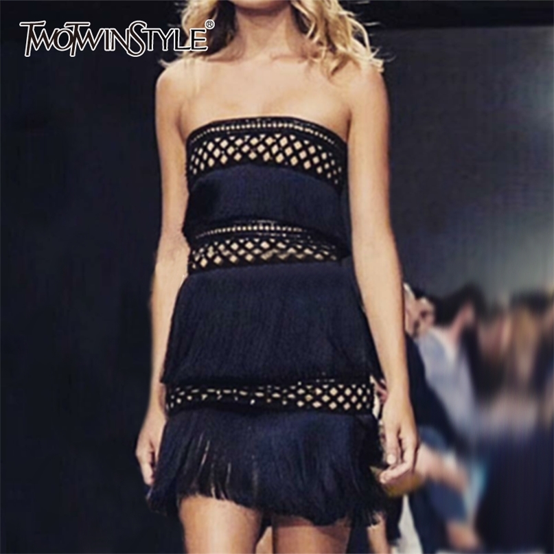 Elegant Patchwork Tassel Women Dress Slash Neck Sleeveless Strapless High Waist Hollow Out Mini Dresses Female 210520, Black
Elegant Patchwork Tassel Women Dress Slash Neck Sleeveless Strapless High Waist Hollow Out Mini Dresses Female 210520, Black