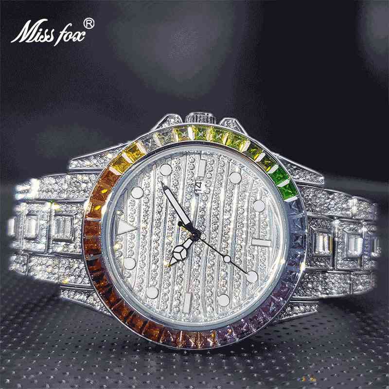 MISSFOX Brand Luxury Men Watch Bezel with Colorful Diamond Waterproof Ice Out Watches Date Adjust Clock on the hand Dropshipping, V307-rose gold
MISSFOX Brand Luxury Men Watch Bezel with Colorful Diamond Waterproof Ice Out Watches Date Adjust Clock on the hand Dropshipping, V307-rose gold