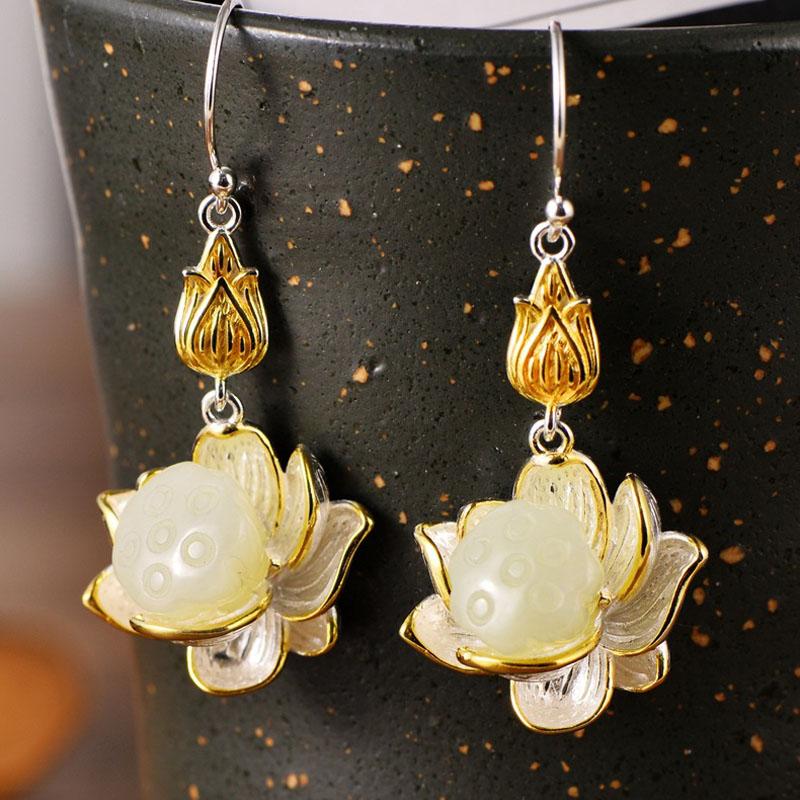 Hoop & Huggie MeibaPJ Real S925 Sterling Silver Vintage Inlaid Hetian Jade Lotus Women's High-Grade Earrings Exquisite Party Gift Jewelry
Hoop & Huggie MeibaPJ Real S925 Sterling Silver Vintage Inlaid Hetian Jade Lotus Women's High-Grade Earrings Exquisite Party Gift Jewelry