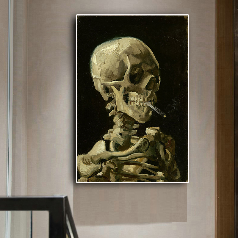 Head of a Skeleton by Van Gogh Reproduction Oil Painting on Canvas Posters and Prints Scandinavian Wall Picture for living room
