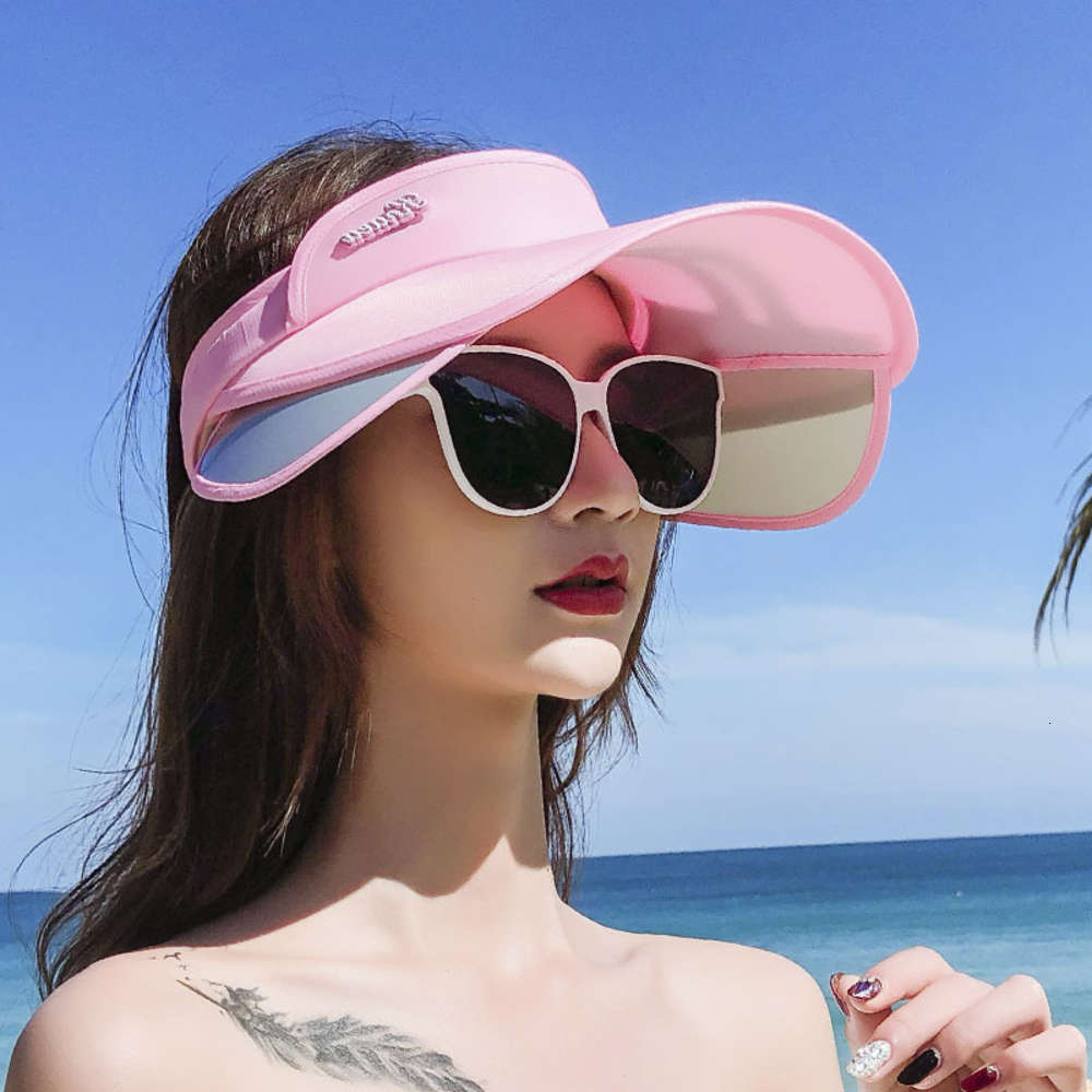 Korean women's summer sun hat outdoor screen UV travel empty top pull plate fashion, Blue;gray