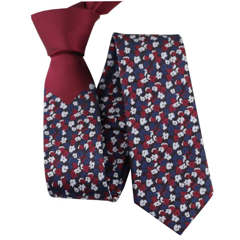 Neck Ties Coachella Burgundy Knot Contrast Blue Silver Florals Necktie Microfiber Men Skinny Tie 6CM