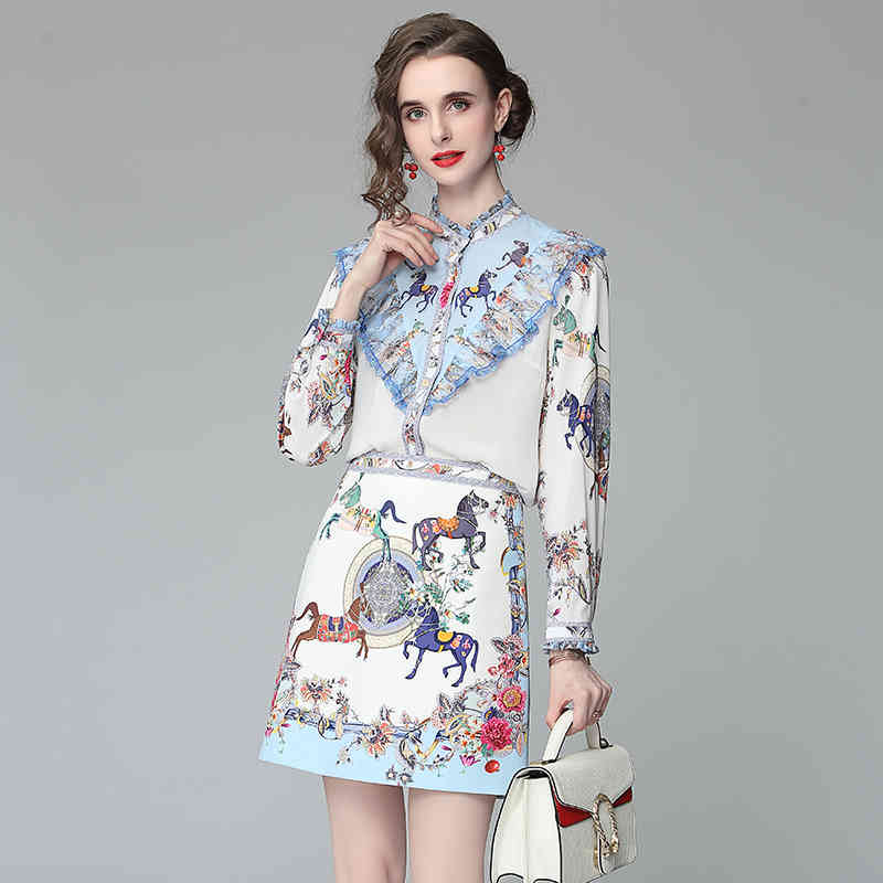 European and American style custom white stitching horse print round neck long-sleeved shirt + skirt suit 210525, Mixed
European and American style custom white stitching horse print round neck long-sleeved shirt + skirt suit 210525, Mixed
