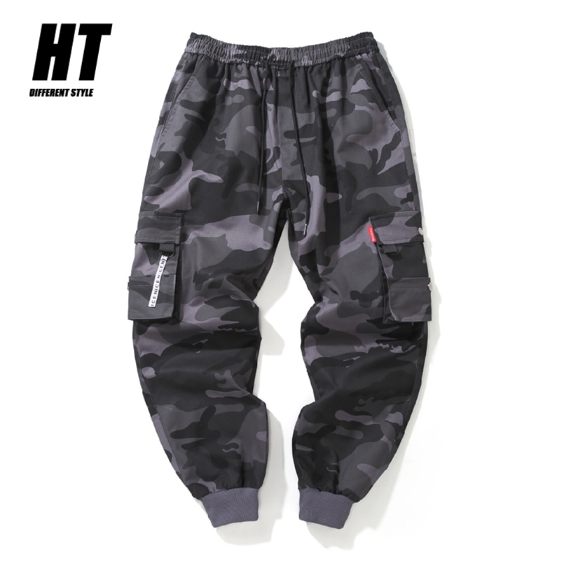 Hip Hop Cargo Pant Mens Fashion Joggers Casual Pants Streetwear Multi-Pocket Ribbons Military Pants Men Harem Pants Large Size 211112