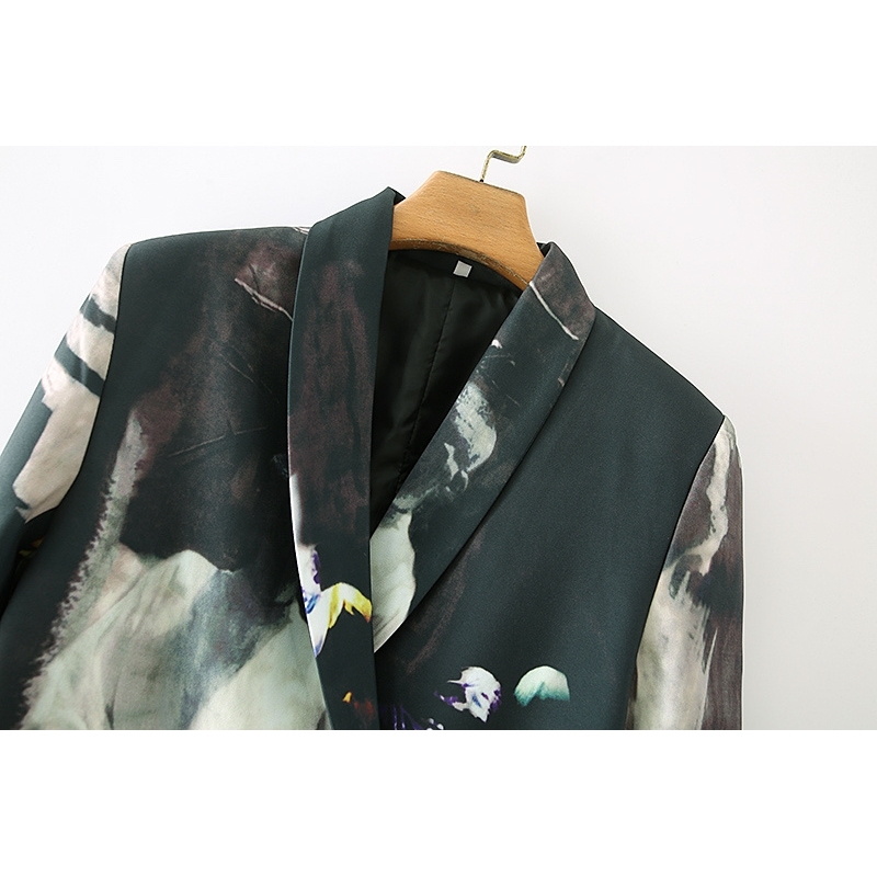 Streetwear Women Tie-Dye Print Blazers Fashion Ladies Striped Patchwork Jacket Causal Female Chic Double Breasted Coat 210430