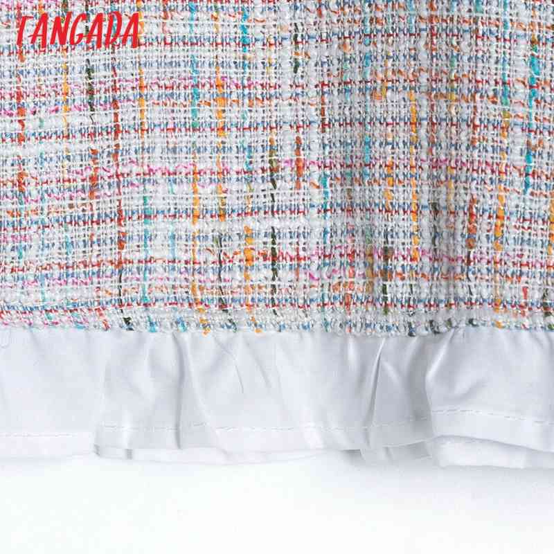 Women Retro Colorful Yarn Plaid Tweed Patchwork Blouse Long Sleeve Chic Female Shirt Tops 6H1 210416