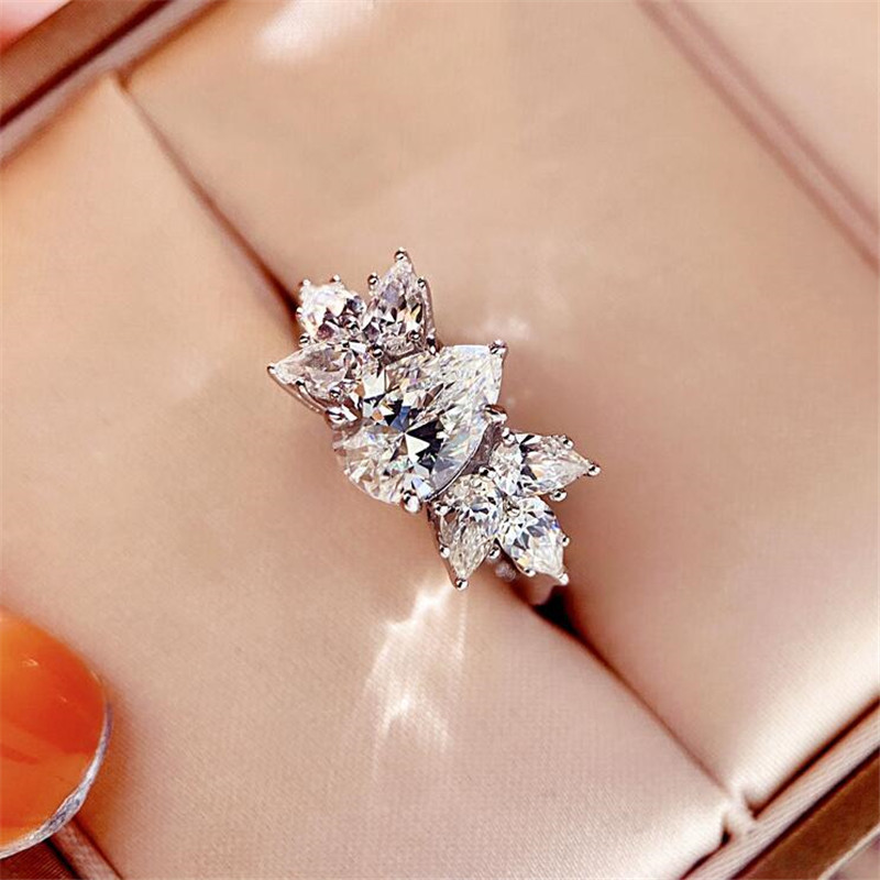 Ins Spakrling Handmade Sweet Cute Wedding Ring Luxury Jewelry925 Sterling Silver Water Drop 5A Zircon CZ Diamond Gemstonens Women Engagement Band Ring