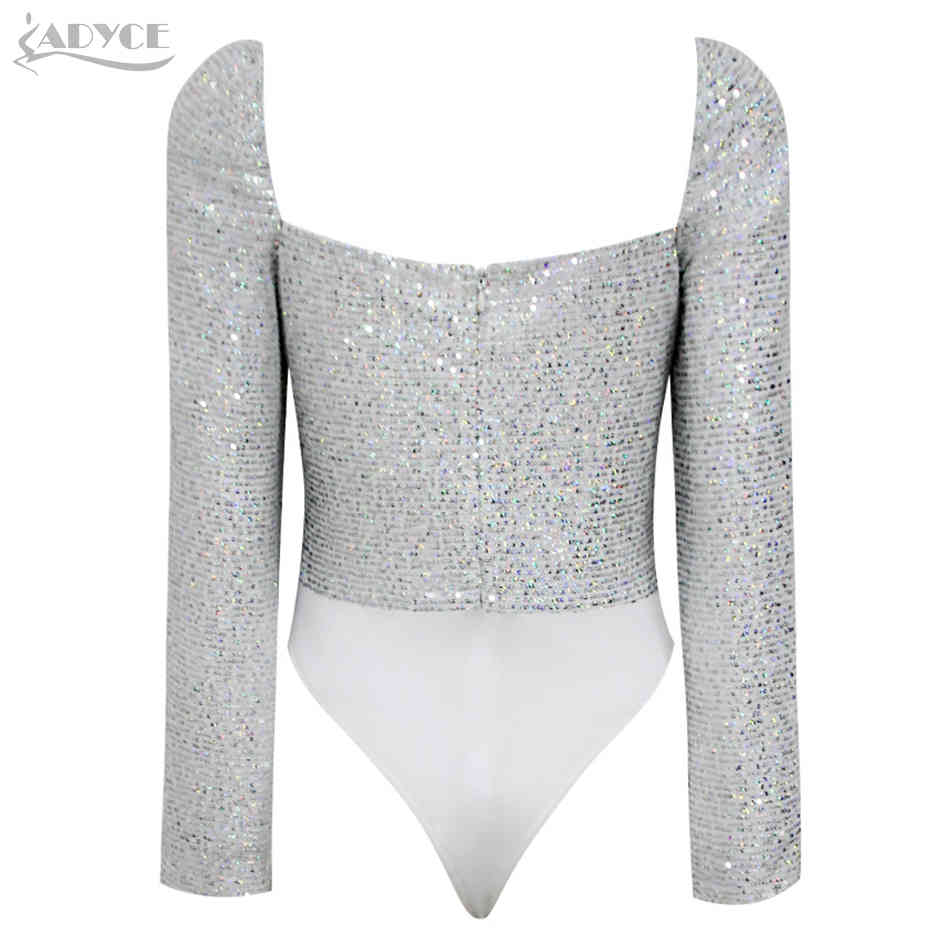 Women Winter Long Sleeve Silver Sequins 2 Two Pieces Sets V Neck Tops& Mini Skirts Club Celebrity Evening Party 210423