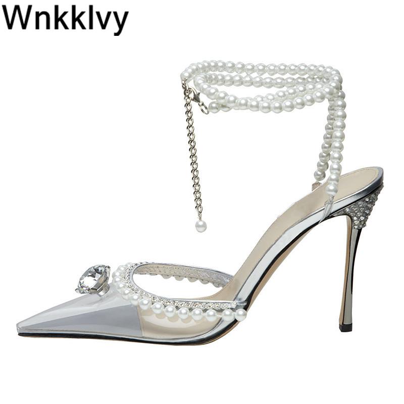 Dress Shoes 2021 Sandals Women Sexy Ankle Strap Pearl Rhinestone Summer Party High Heels Clear PVC Pointed Toe Fairy, As show
Dress Shoes 2021 Sandals Women Sexy Ankle Strap Pearl Rhinestone Summer Party High Heels Clear PVC Pointed Toe Fairy, As show