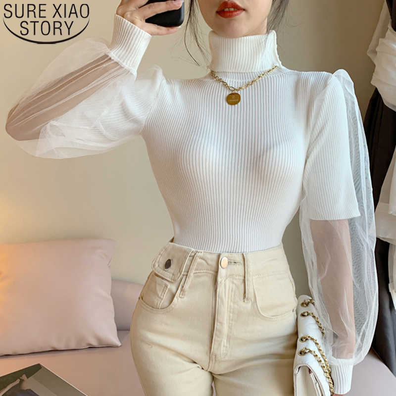 Spring Puff Sleeve Mesh Sweaters Turtleneck Sweater Women Fashion Pullover Female Solid Knitted Sweater Casual Tops 127 210527, Black
Spring Puff Sleeve Mesh Sweaters Turtleneck Sweater Women Fashion Pullover Female Solid Knitted Sweater Casual Tops 127 210527, Black