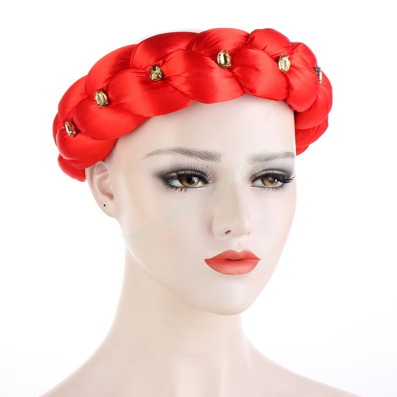 Female Candy Color Rhinestones Thick Braids Headbands African Women Elastic Hair Bands Hair Accessories Nigeria Hair Tie