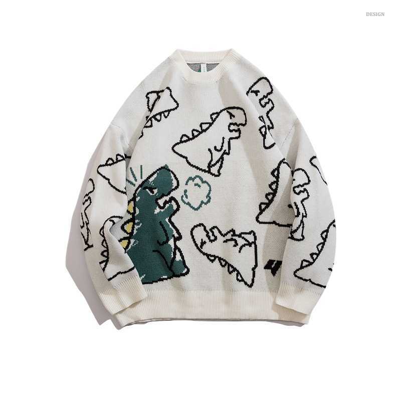 FGKKS Sweater Men Harajuku Fashion Knitted Hip Hop Dinosaur Cartoon Pullover O-Neck Oversize Casual Couple Male Sweaters 210818